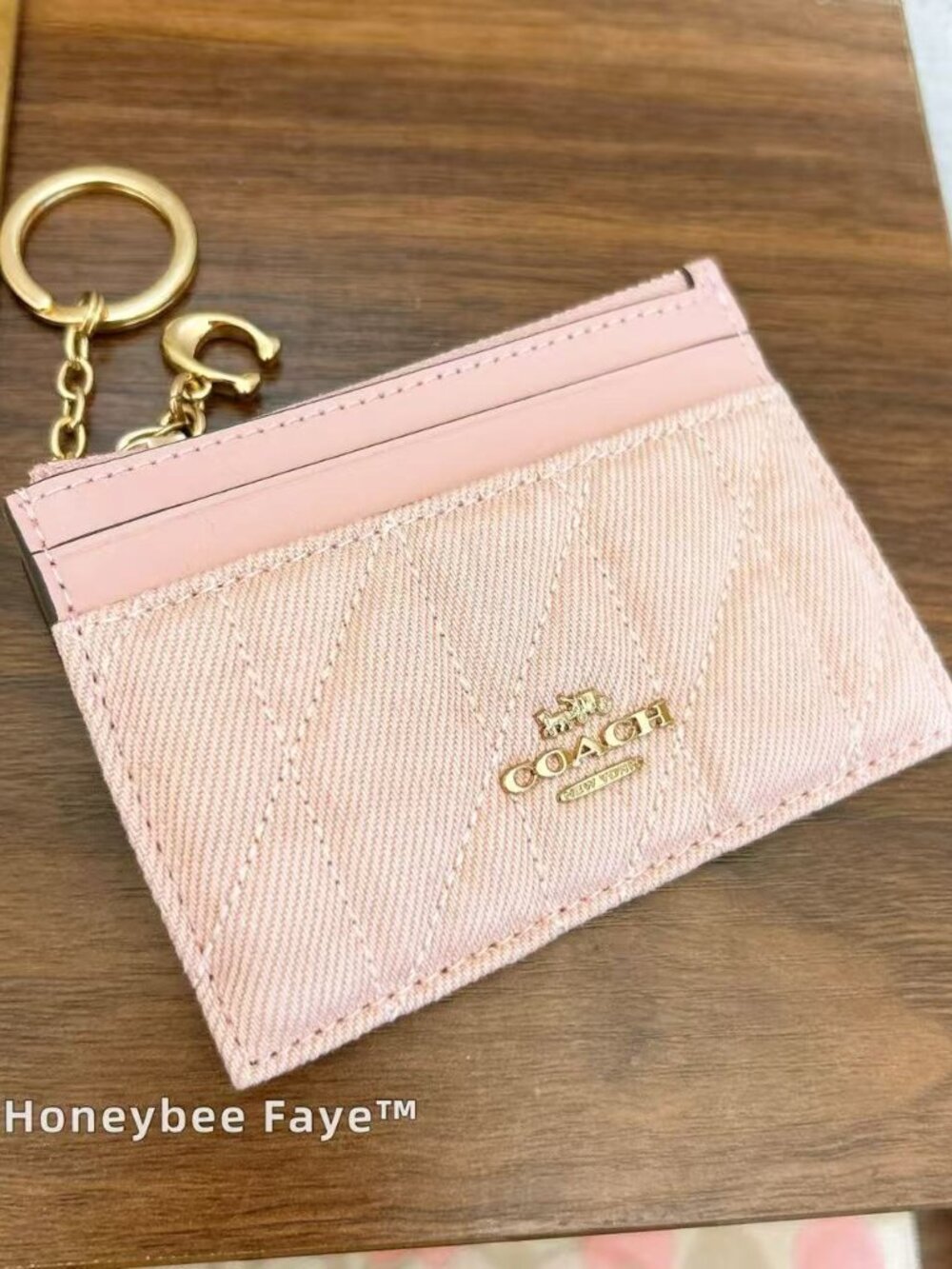 NWT Coach Mini Skinny ID Case In Loved Denim With Quilting And Charm CFA30